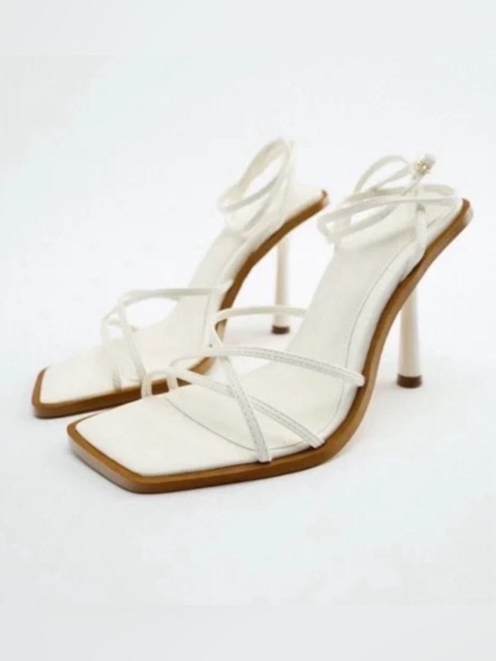 Never Worn Zara White Strappy Square-Toe Stiletto Sandals